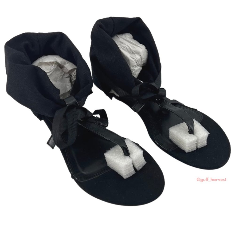 Chinese Laundry Women's Black Twill Sudoku Low Wedge Thong Sandal, Choose Size - Picture 7 of 14
